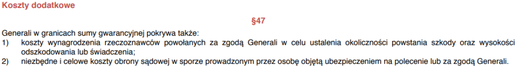 Zapis dotyczący kosztów dodatkowych OC w życiu prywatnym od Generali z OWU